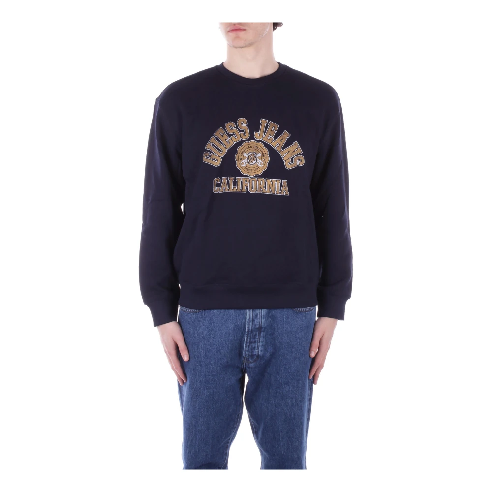 Guess Blauwe Logo Front Sweater Blue Heren