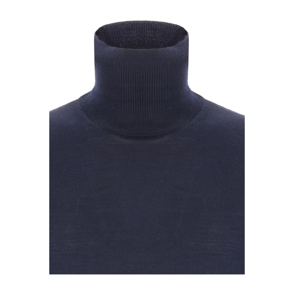Laneus Blauwe Trui Hoge Hals Wol Kasjmier Blue Heren