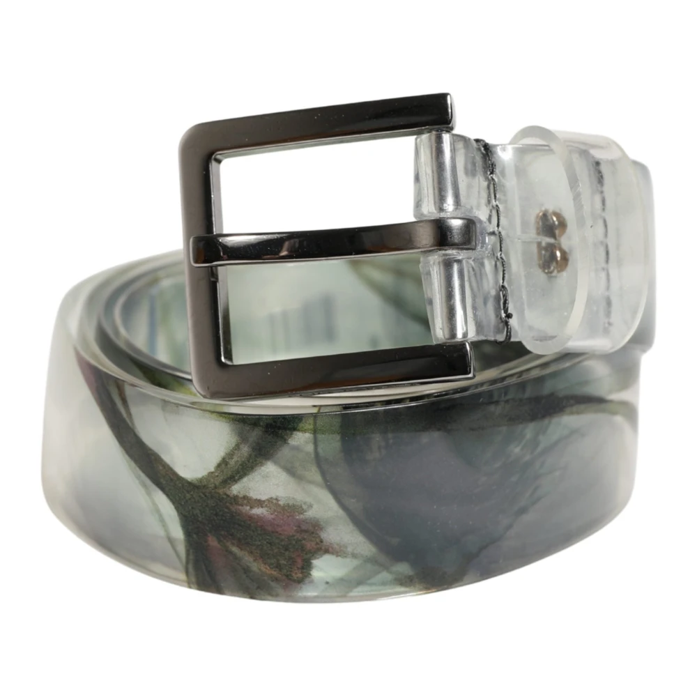 Dolce & Gabbana Men's Silver Floral Pvc Metal Buckle Belt