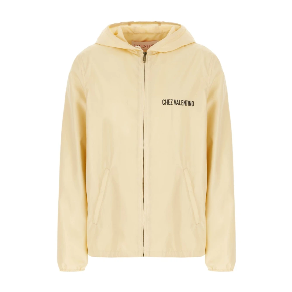 Valentino Garavani Mannelijk Beige Jassen Heren, L, Crème Jas Met Rits En Capuchon