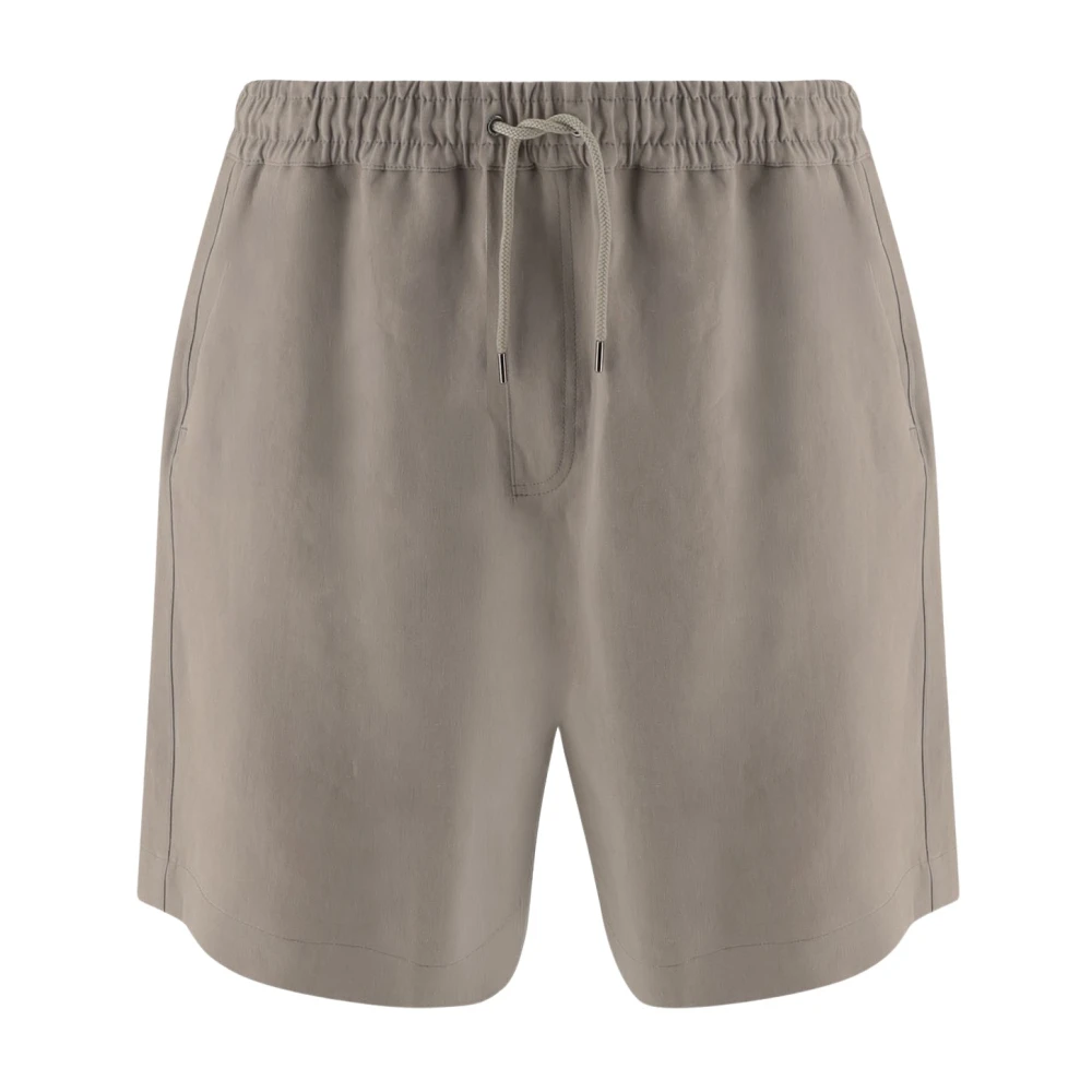 Giorgio Armani Mannelijk Beige Single-Pleat Linnen-Canvas Broek