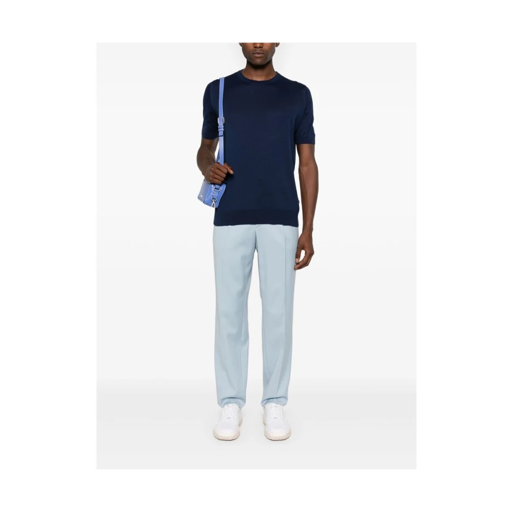 John Smedley Navy Blue Katoen Gebreid Crew T-shirt Blue Heren