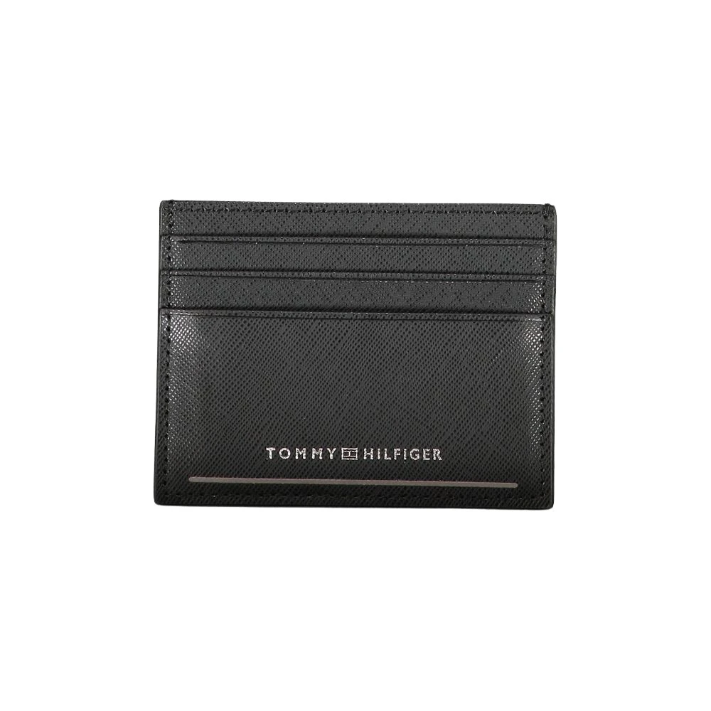 Tommy Hilfiger Elegante zwarte leren kaarthouder met contrasterende details Black Heren
