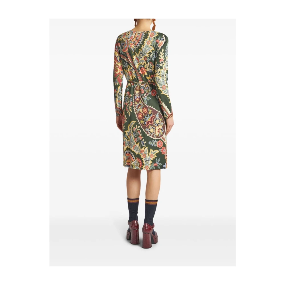 ETRO Groene Abstract Patroon Jurk met Riem Multicolor Dames