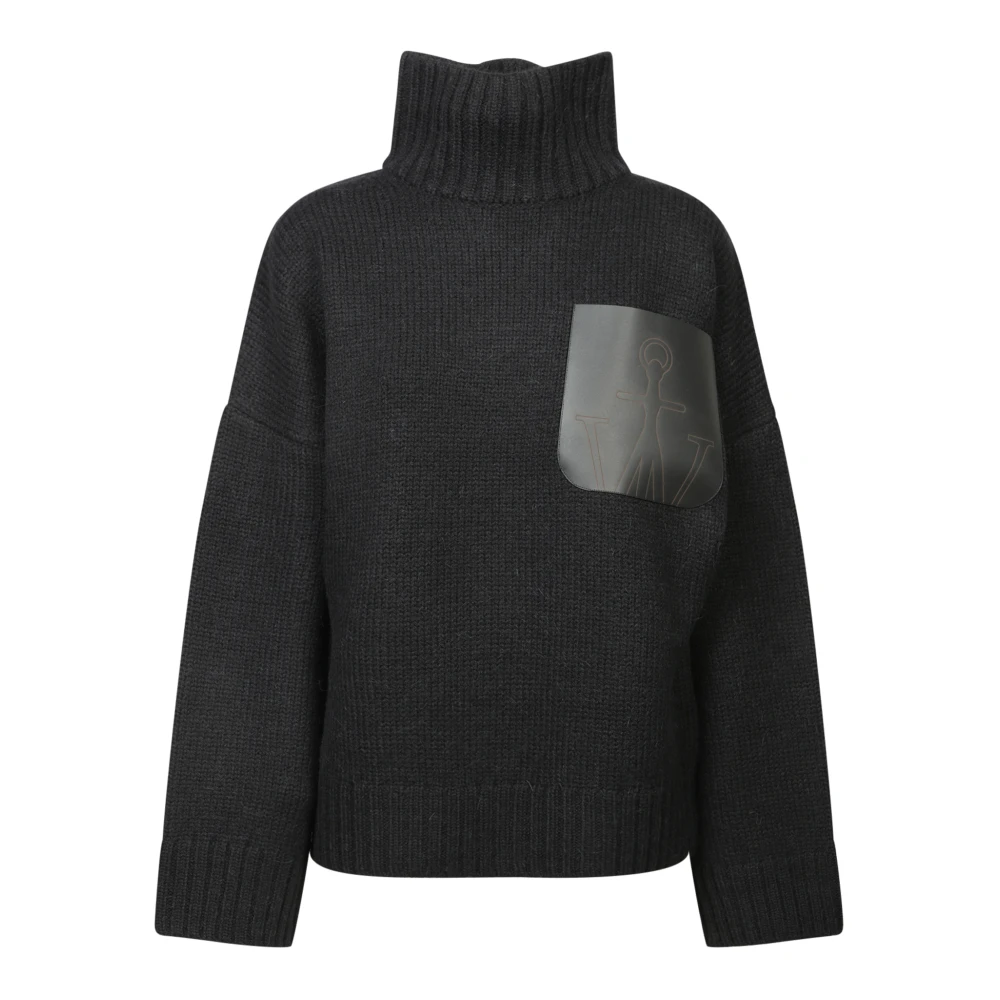 JW Anderson Zwarte Wollen Trui met Leren Detail Black Dames