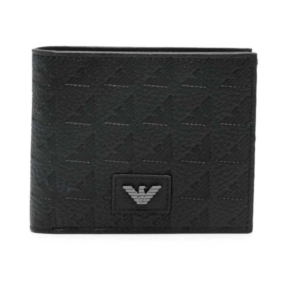 Emporio Armani Zwarte leren portemonnee met reliëfpatroon Black Heren