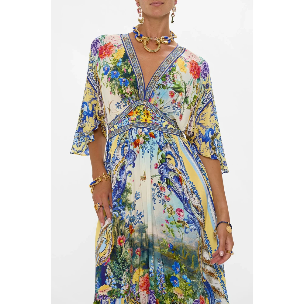 Camilla Zijden jurk met zoom ruche Multicolor Dames