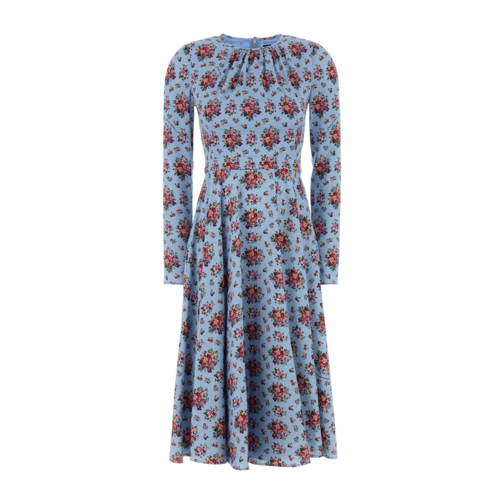 Dolce & Gabbana Women's Multicolor Midi Dresses, 2XS, Small Flower Bouquets-Print Long Charmeuse Dress