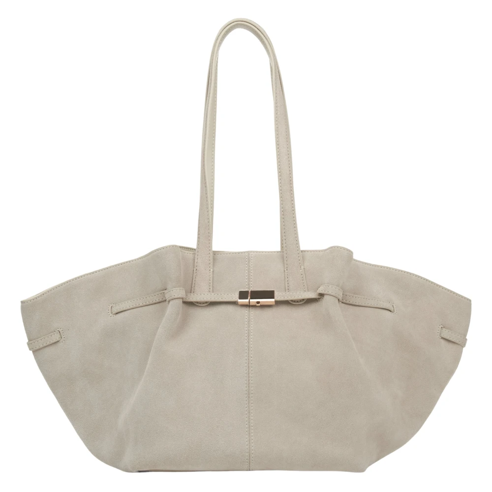 Estro Beige Velours Handtas met Lange Handvatten voor Vrouwen Beige Dames