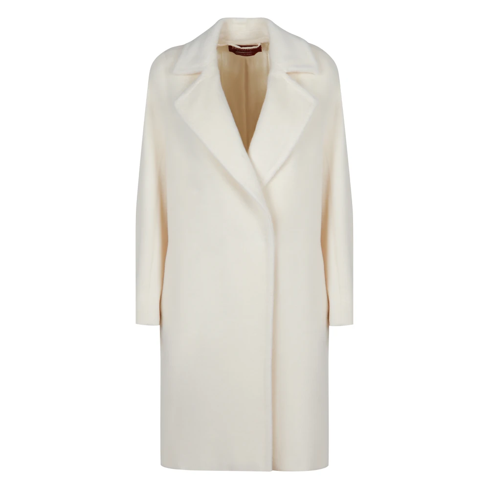 Max Mara Studio Alpacka Ull Revers Kappa White, Dam