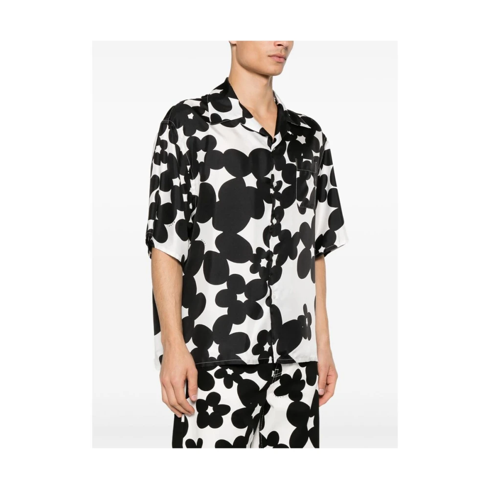 Marni Bloemenprint Zijden Camp Kraag Shirt Black Heren