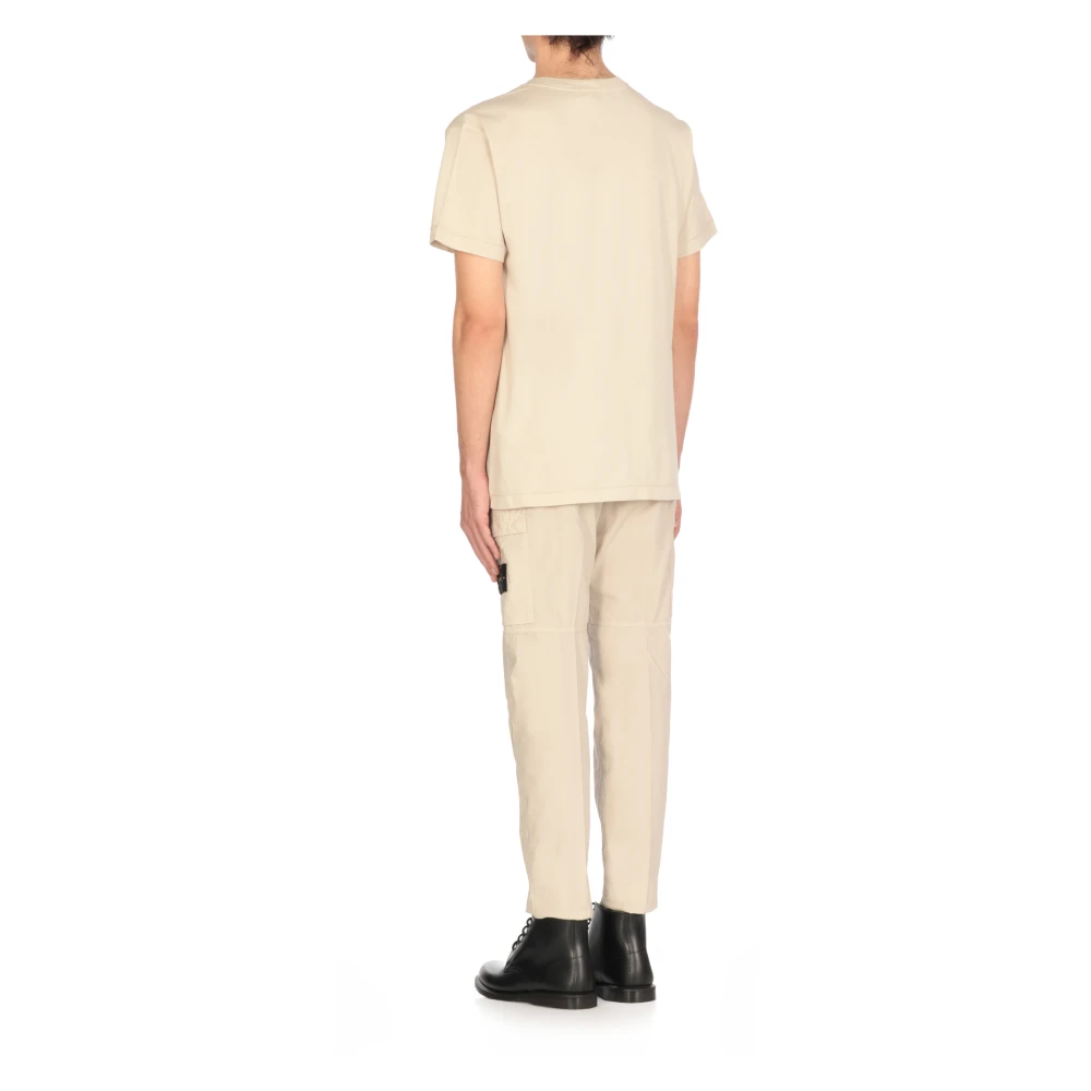 Stone Island Beige Katoenen T-shirt met Logopatch Beige Heren