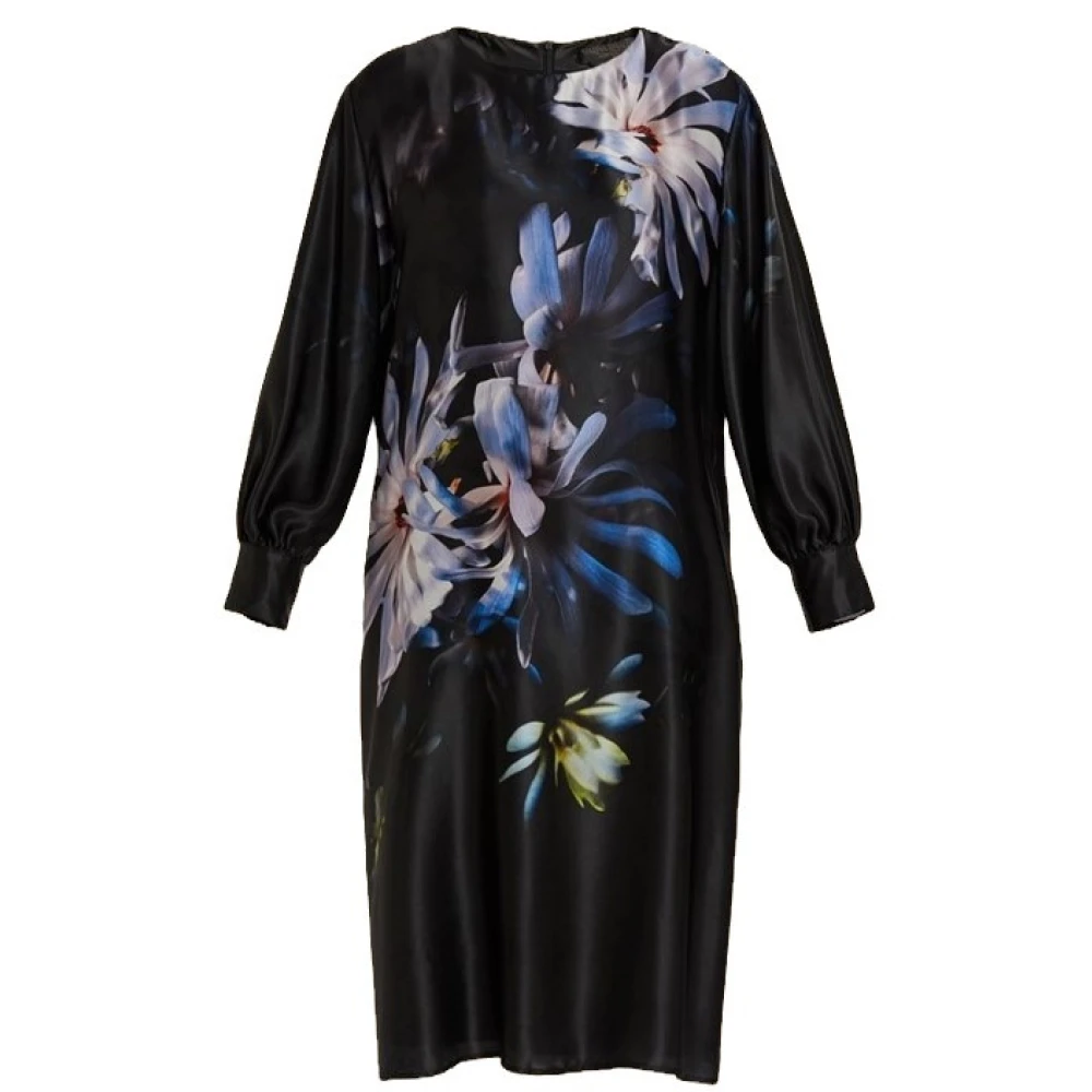 Marina Rinaldi Zijden Satijnen Midi Jurk met Exclusieve Print Black Dames