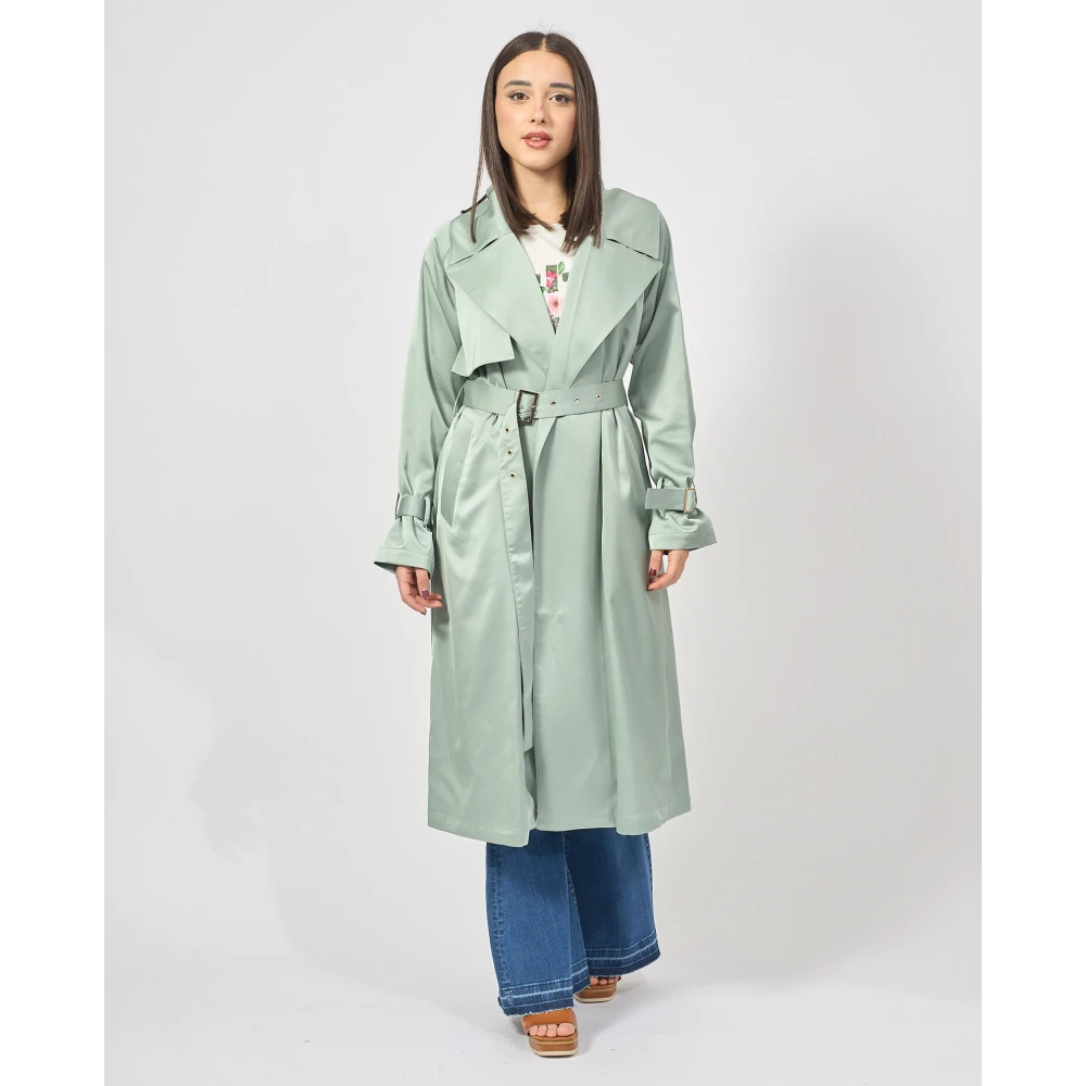 Fracomina Groene Lange Trenchcoat met Riem Green Dames