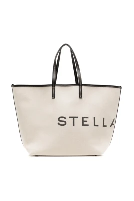 Elegant Beige Bomull/Läder Logotypväska