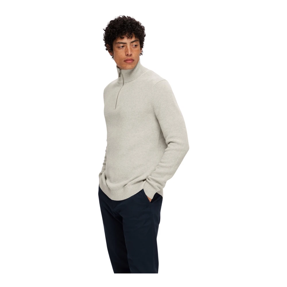 Selected Homme Melange Pullover met Troyer Kraag Gray Heren