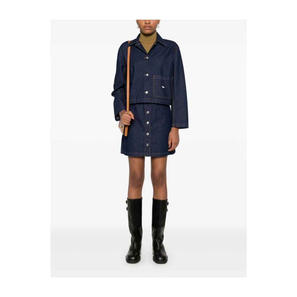Maison Kitsuné Blauwe Denim Rok met Vos Motief Blue Dames