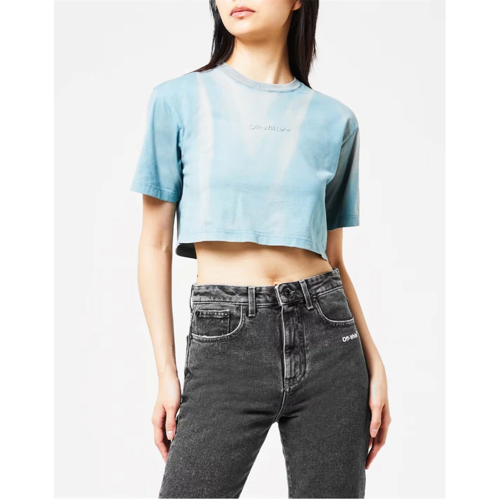 Off White Groene Waslogo Crop T-shirt Green Dames