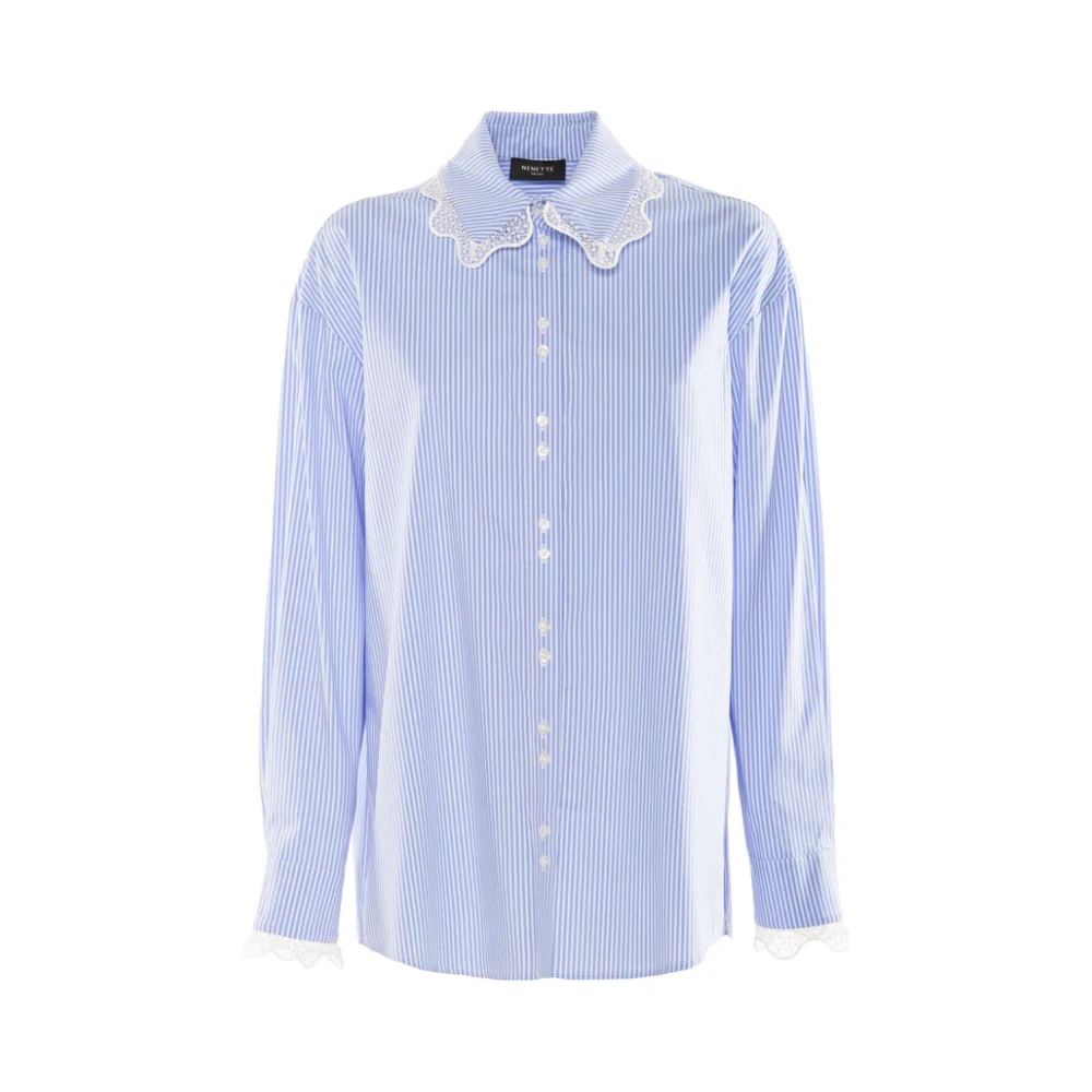 Nenette Vrouw Blauw Overhemden Dames, Xl, Katoen, Camicia Dal Taglio Over