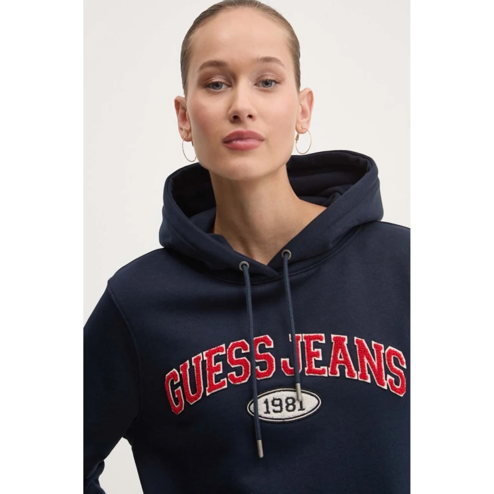 Guess Blauwe hoodie met geborduurd logo Blue Dames