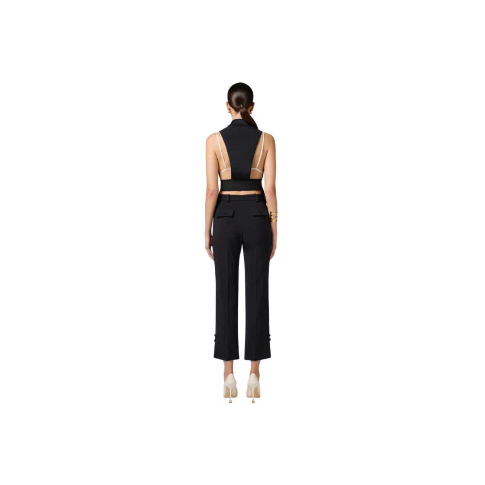 Elisabetta Franchi Zwarte Smokingbroek met Satijnen Banden Black Dames