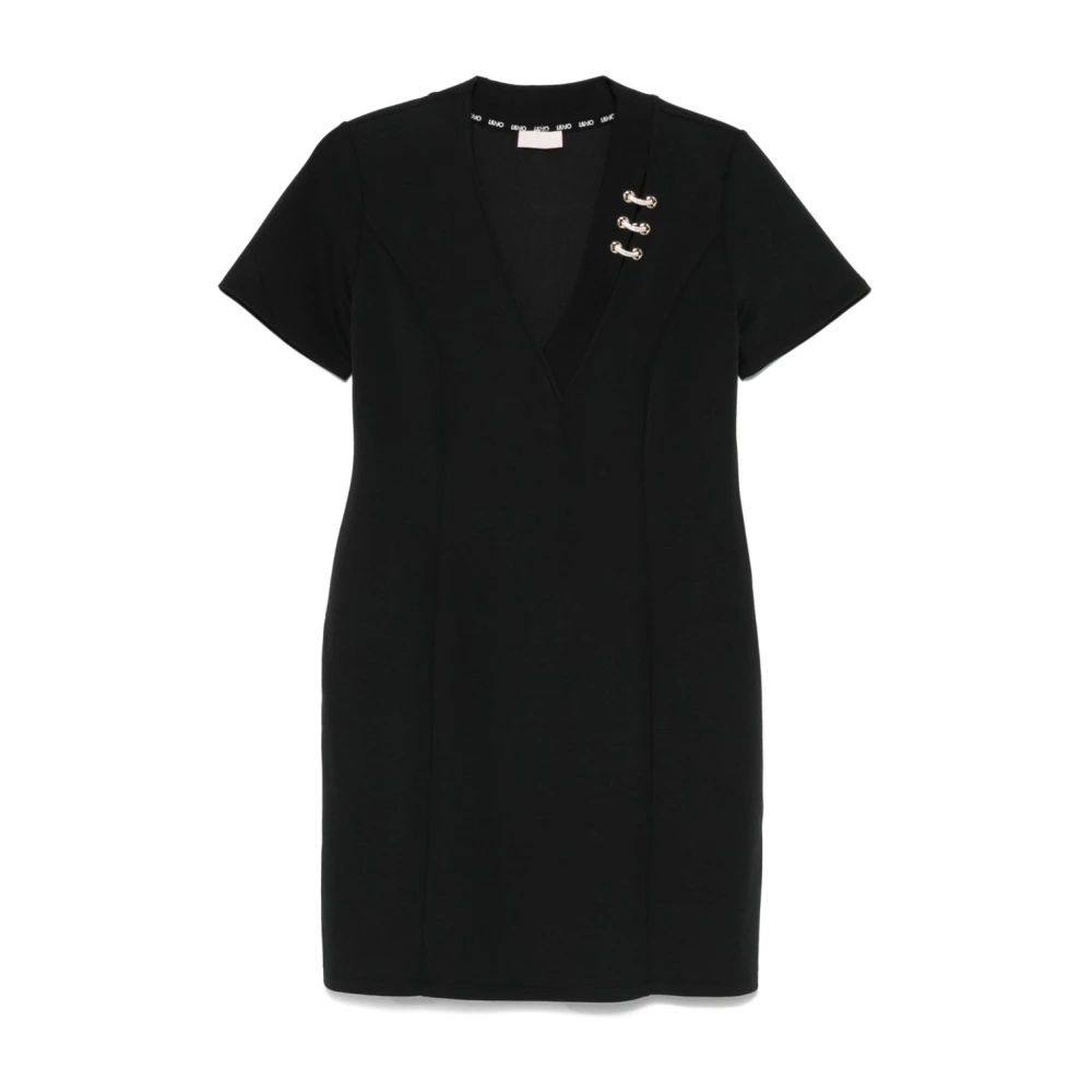 Liu Jo Zwarte V-hals jurk met logo detail Black Dames