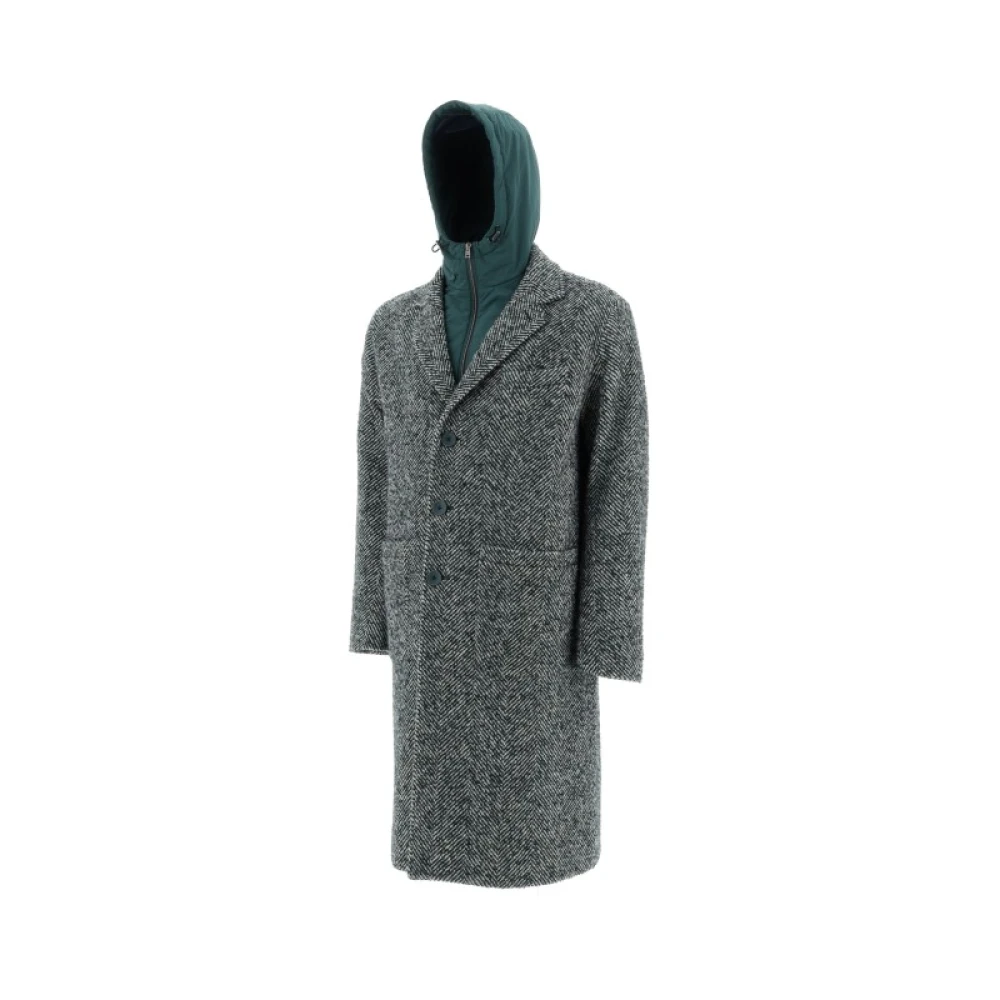 Herno Wol Herringbone Jas Black Heren