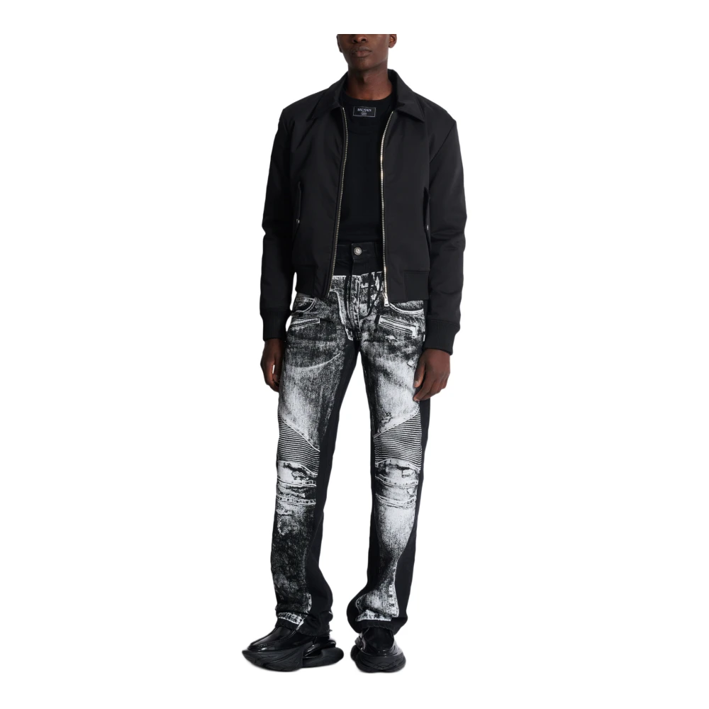 Balmain Wijde denim jeans met een biker-print Black Heren