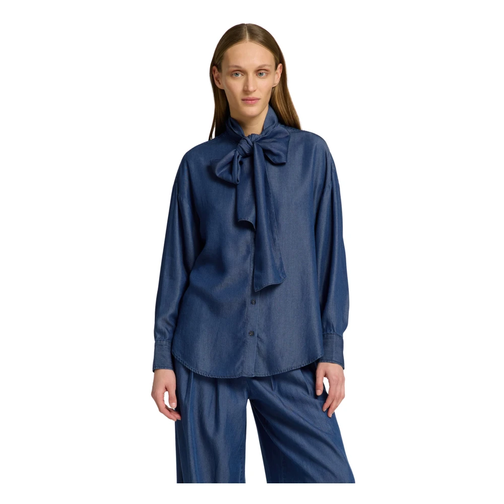 Selected Femme Denim Blouse met Strik Blue Dames