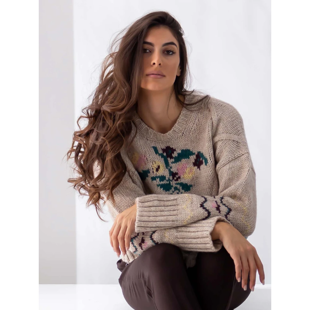 Beatrice .b Jacquard Print Trui in Beige Dames