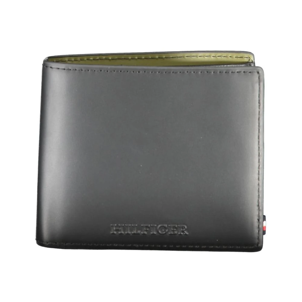 Tommy Hilfiger Zwarte Leren Portemonnee met Meerdere Compartimenten Black Heren