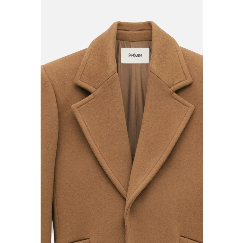 Saint Laurent Camel Wollen Korte Jas Brown Dames