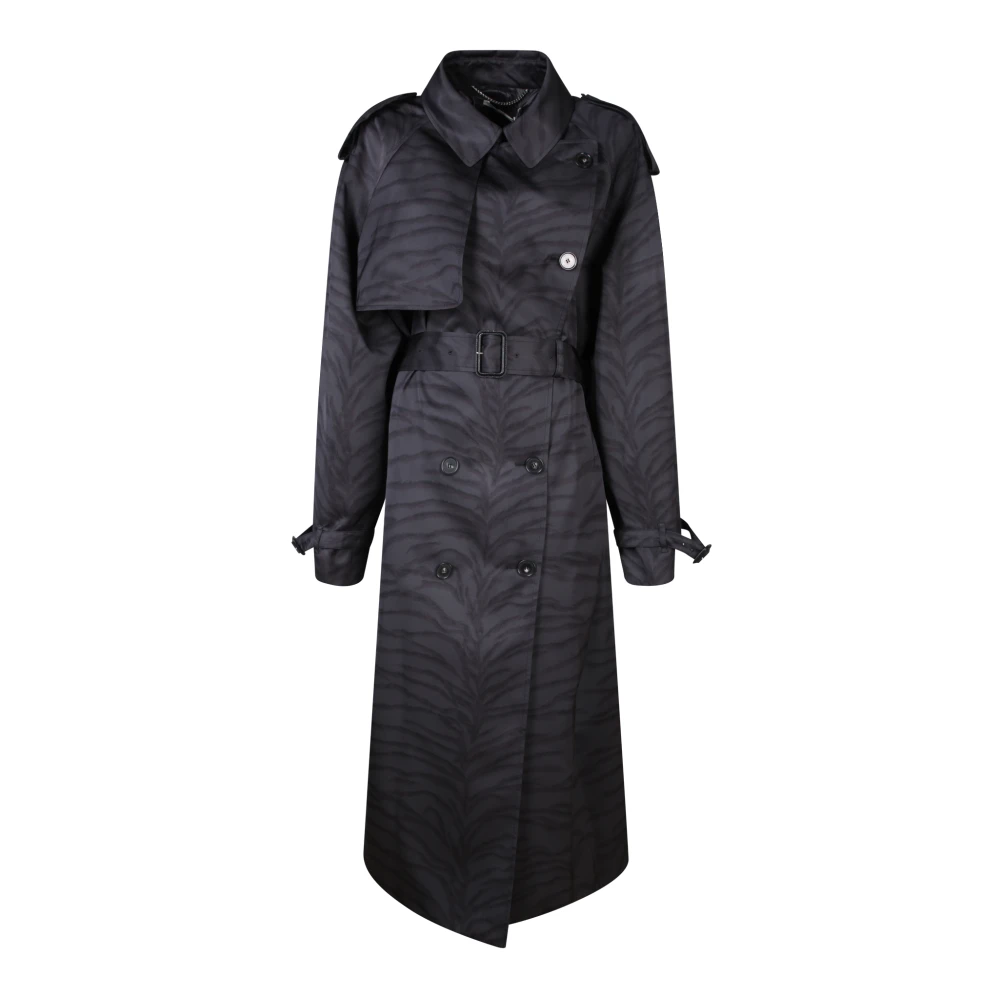 Stella Mccartney Zebra Print Nylon Trench Coat Black Dames