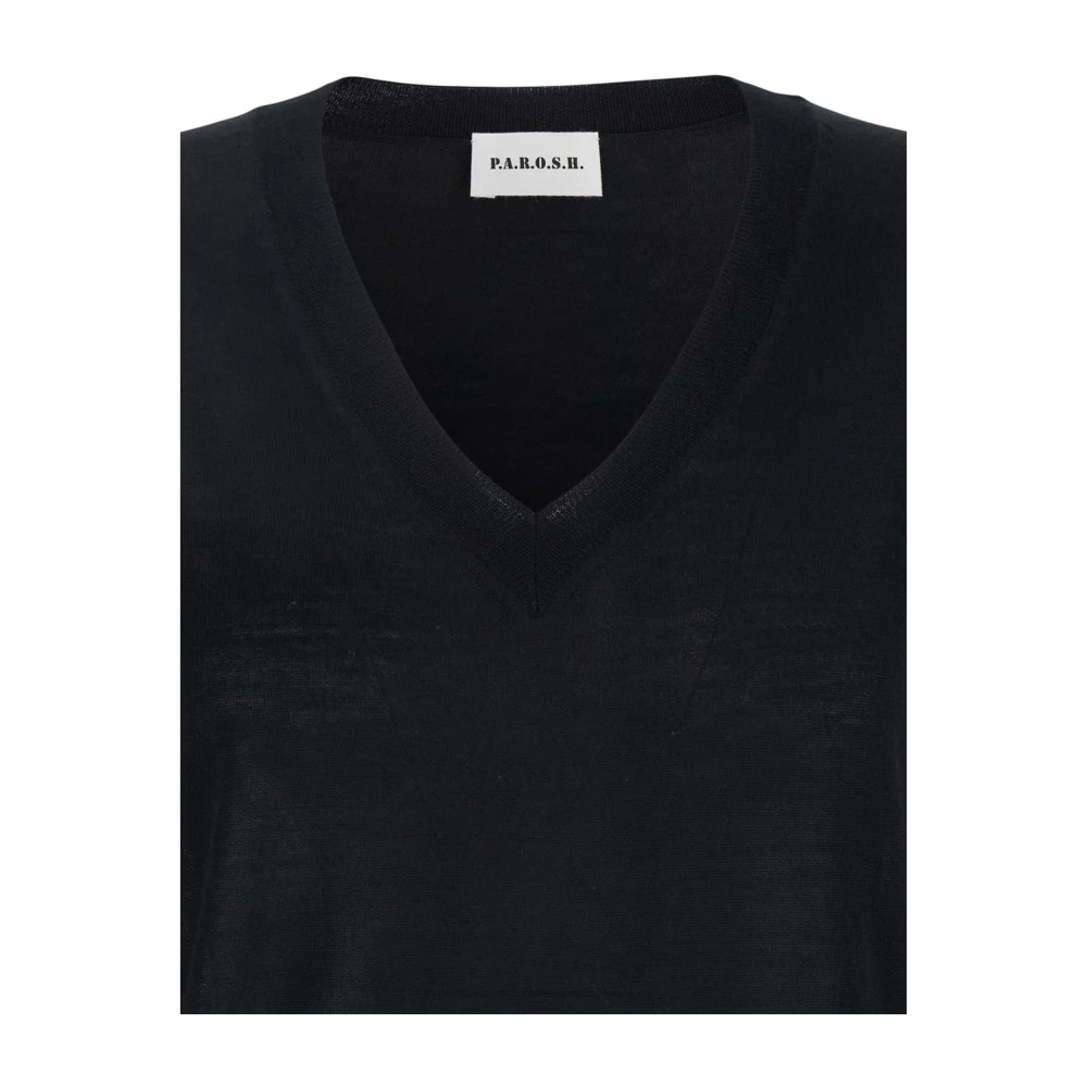 P.a.r.o.s.h. Zwarte V-hals Wol Zijde Trui Black Dames