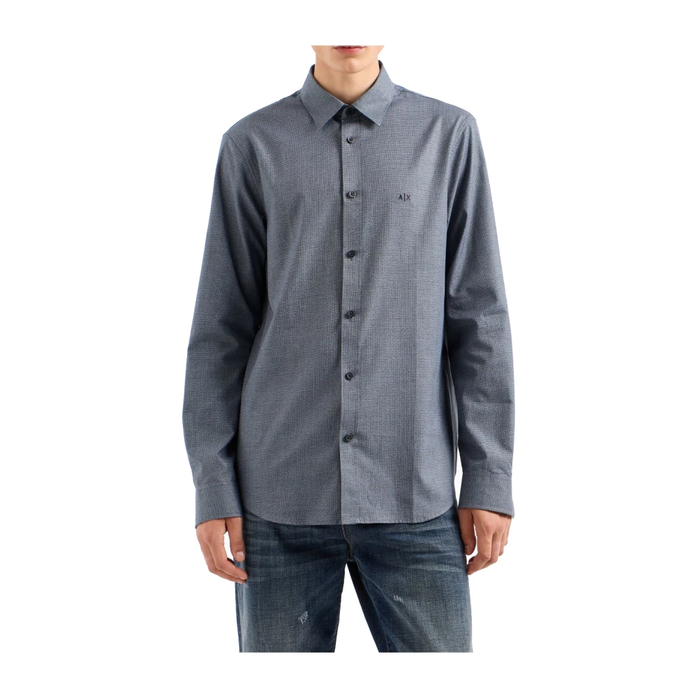 Emporio Armani Blauwe Microfantasia Logo Shirt Blue Heren