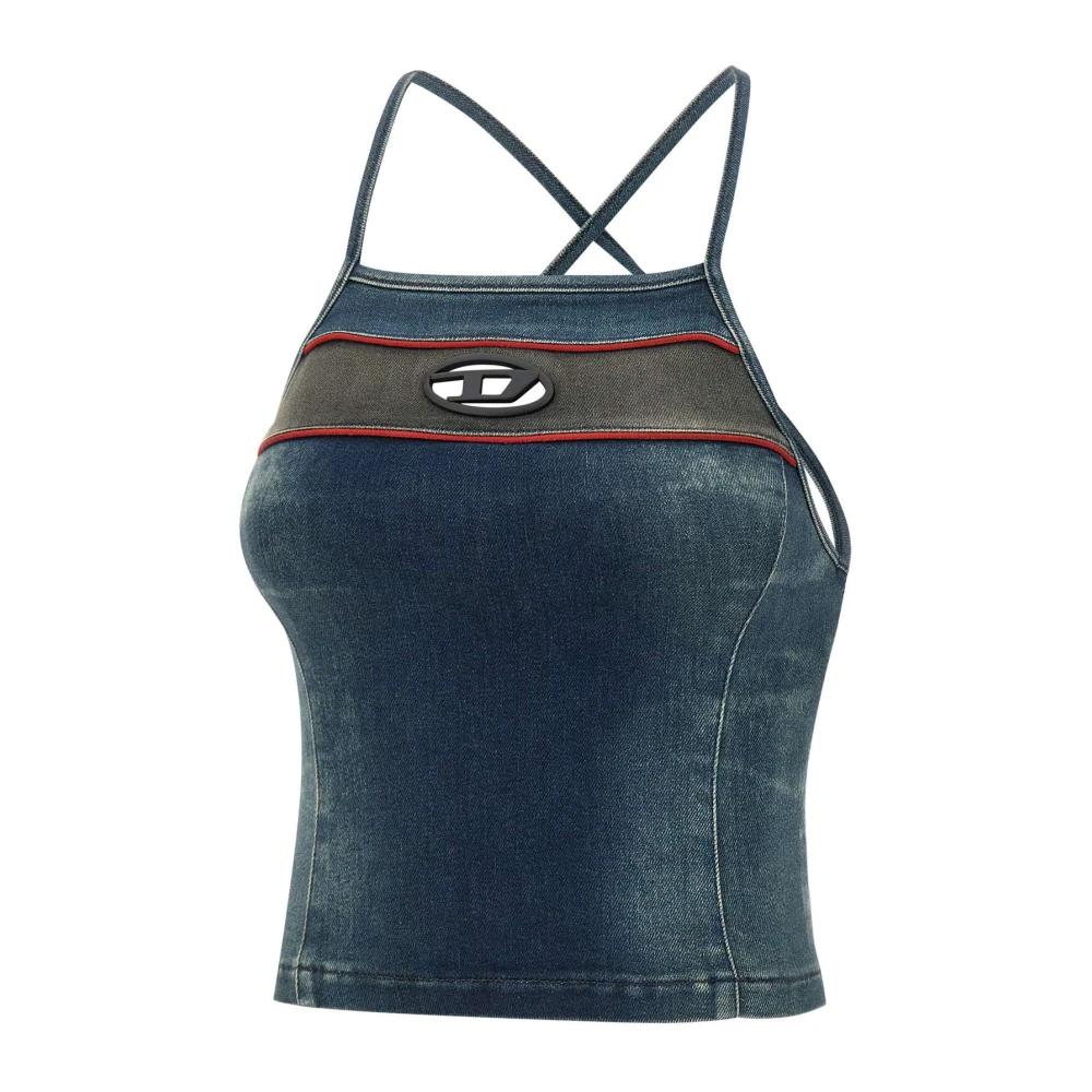 Diesel Blauwe Denim Stretch Katoenen Top Blue Dames