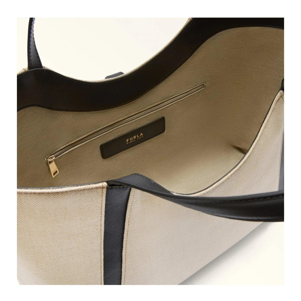 Furla Canvas en lederen XL hobo tas Beige Dames