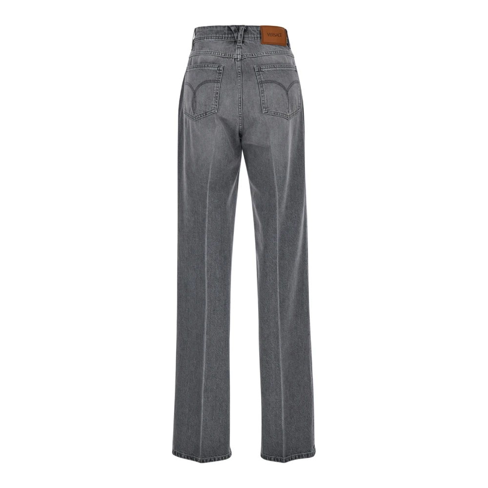 Versace Hoge Taille Grijze Jeans Rechte Pijp Gray Dames
