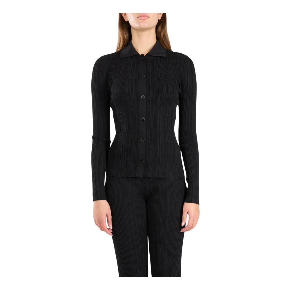 Twinset Geribbelde Gebreide V-hals Vest Black Dames