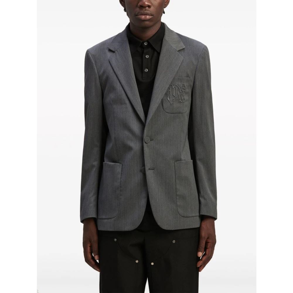Palm Angels Lichtgrijs Monogram Blazer Regular Fit Gray Heren