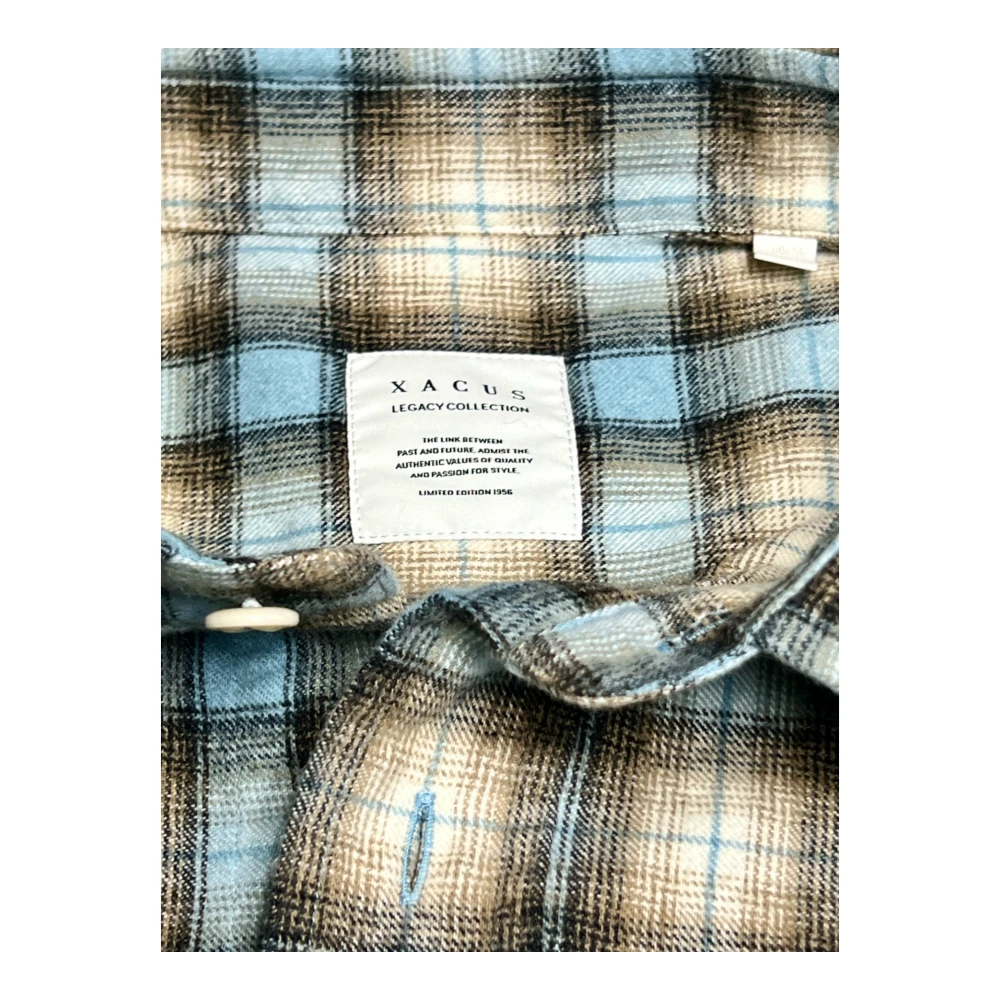 Xacus Flanellen Katoenen Geruite Overhemd Blauw Beige Multicolor Heren