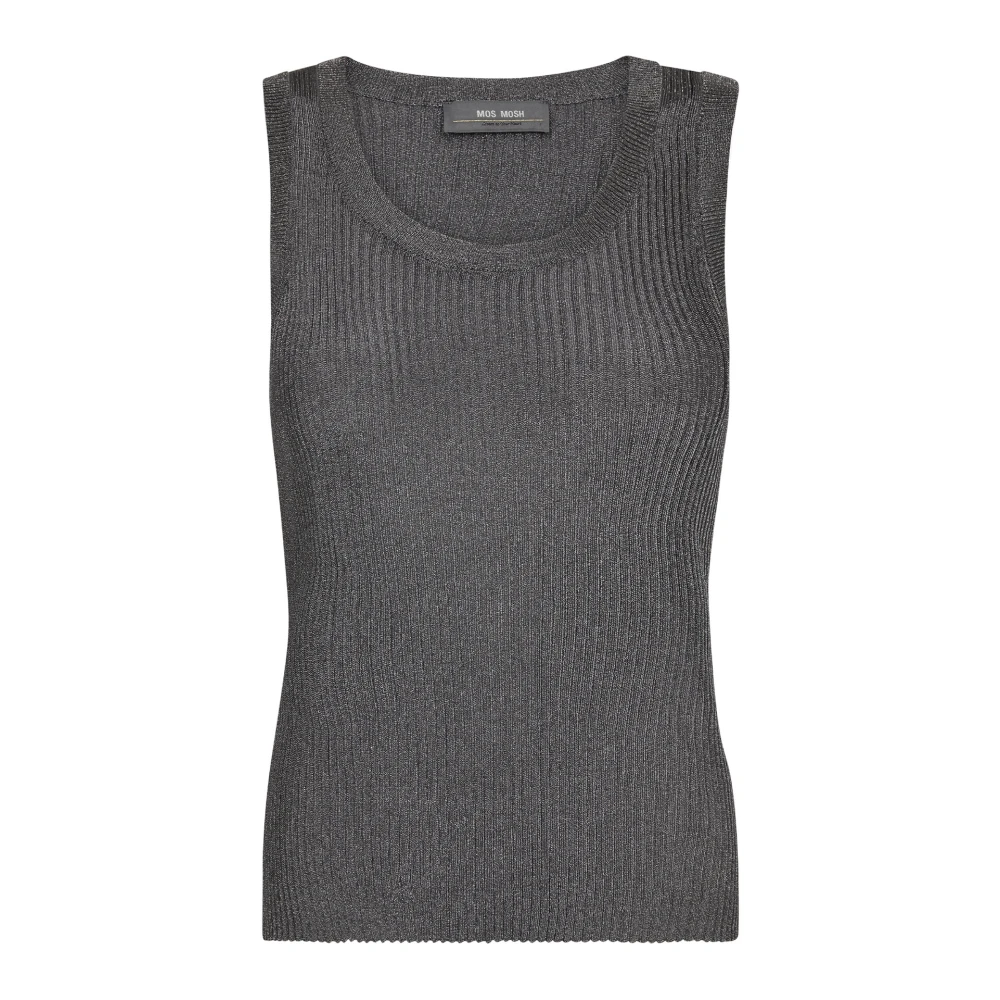 MOS MOSH Geribbelde Gebreide Tanktop Asfalt Gray Dames
