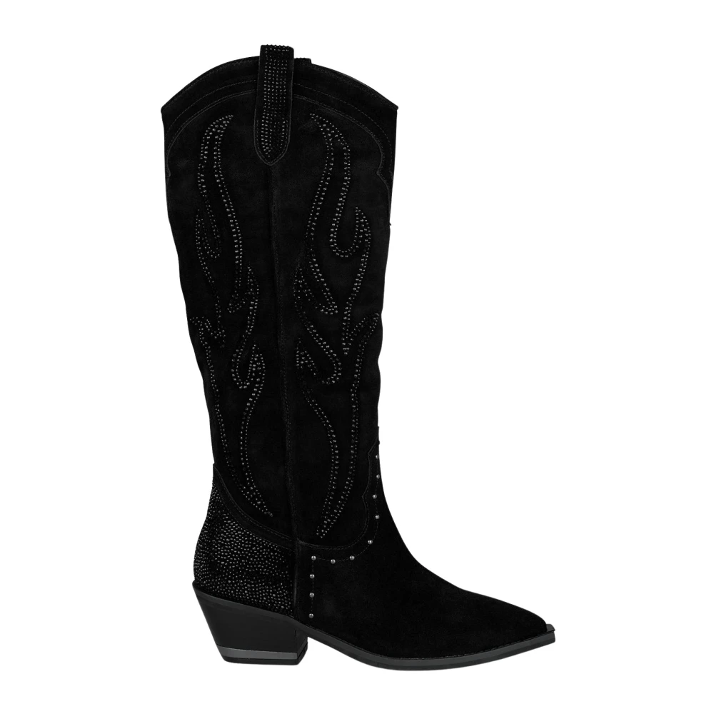 Alma EN Pena Läder cowboy stövlar med rhinestone detaljer Black, Dam