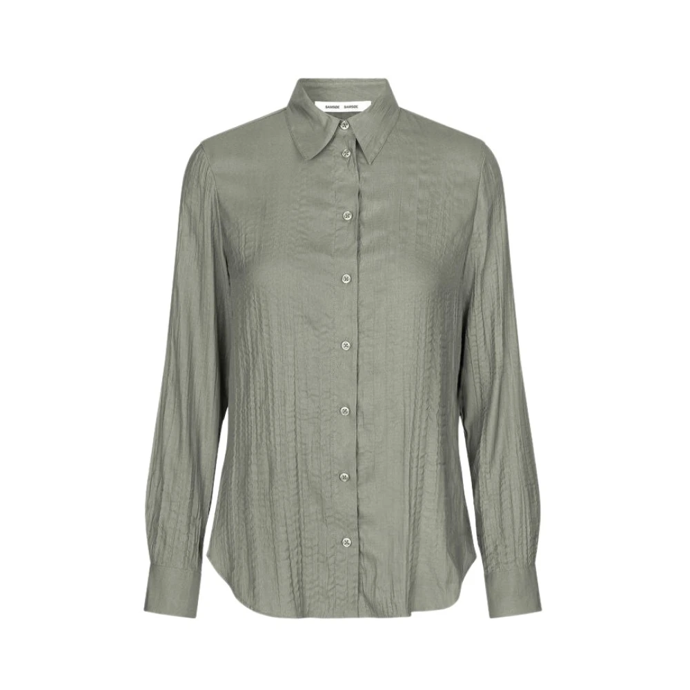 Samsøe Slim Fit Lange Mouwen Overhemd met Knopen Green Dames