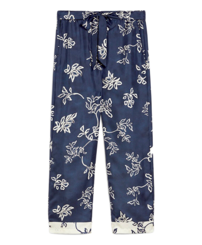 pantalon-en-soie-bleue-a-motif-imprime
