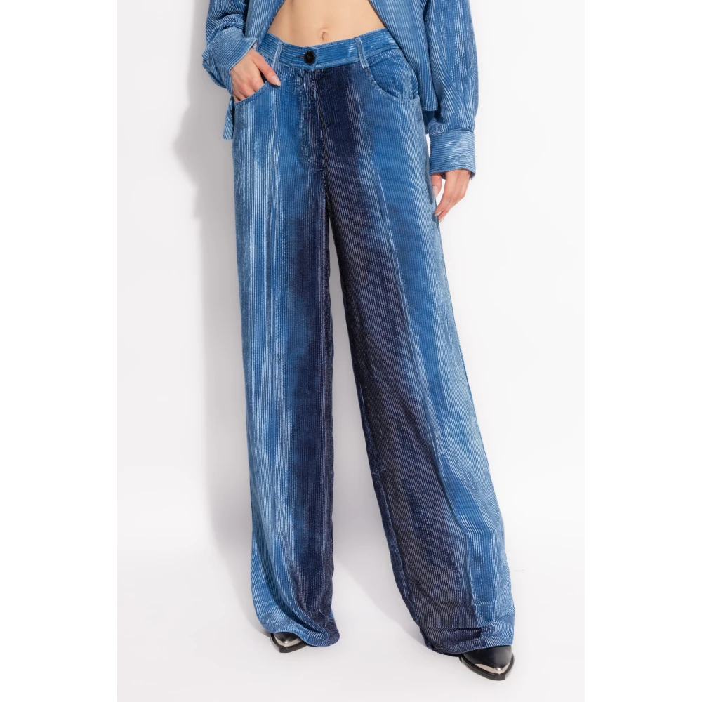 Forte Geribbelde broek met fluwelen afwerking Blue Dames