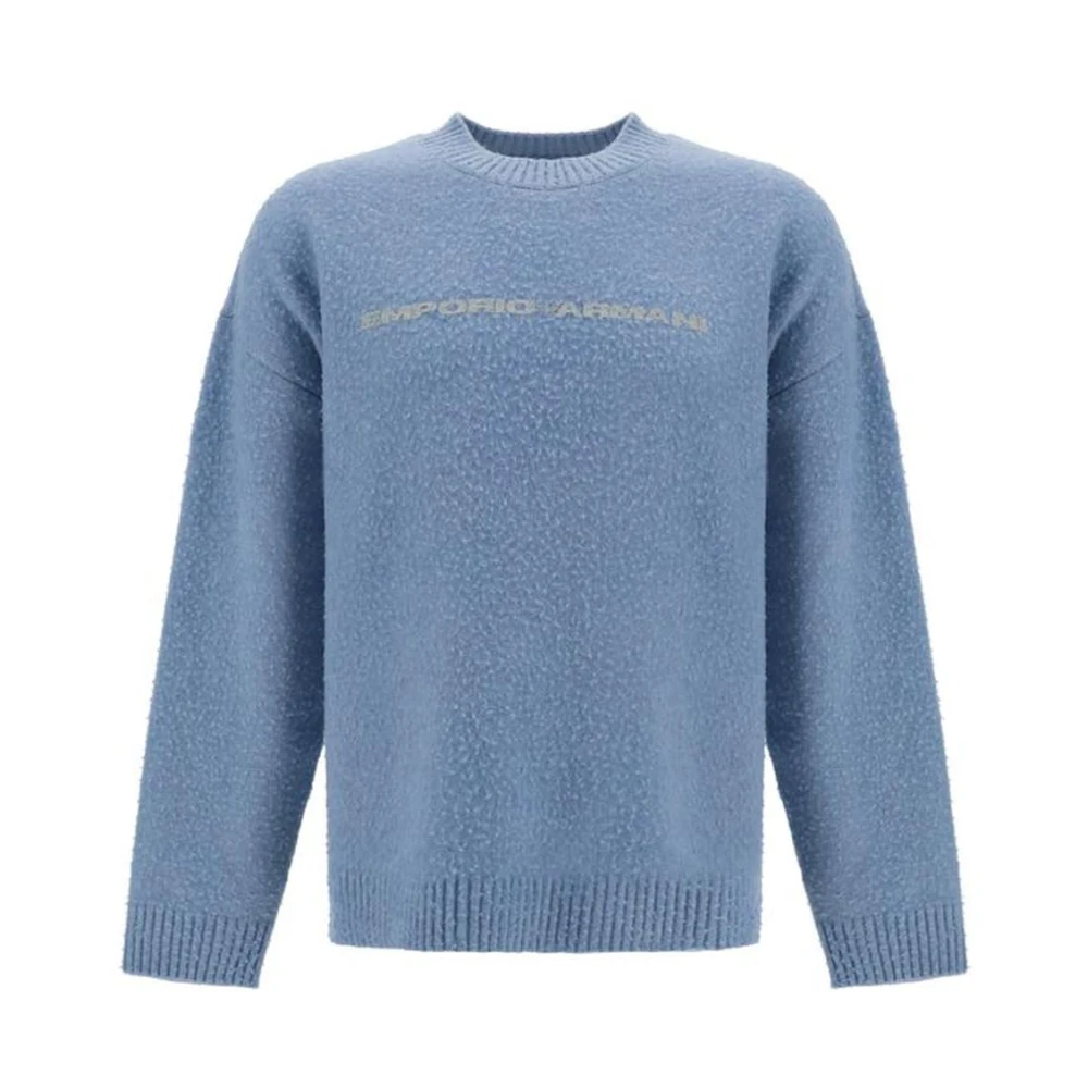 Emporio Armani Blauwe Logo Print Sweater Gebreid Fleece Blue Heren
