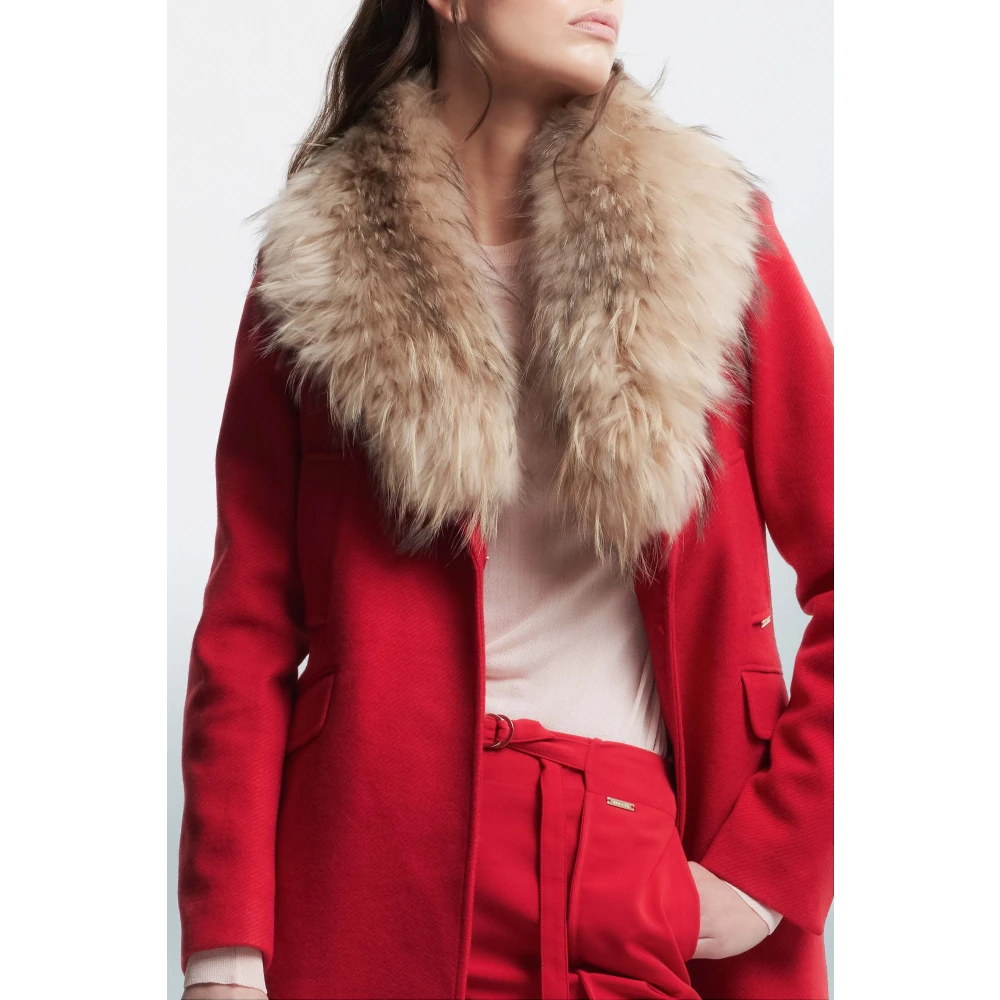 Kocca Wollen jas met bontkraag Red Dames