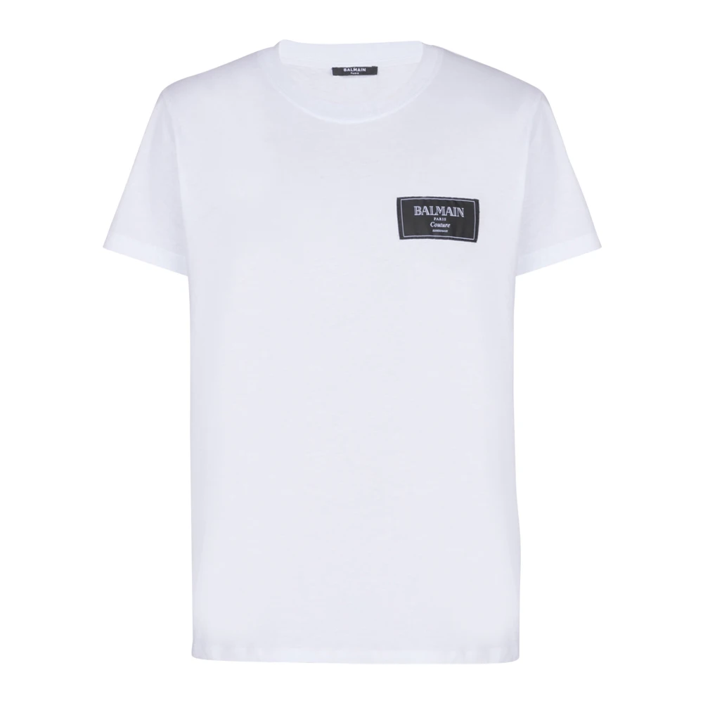 Balmain T-shirt met Couture label White Heren