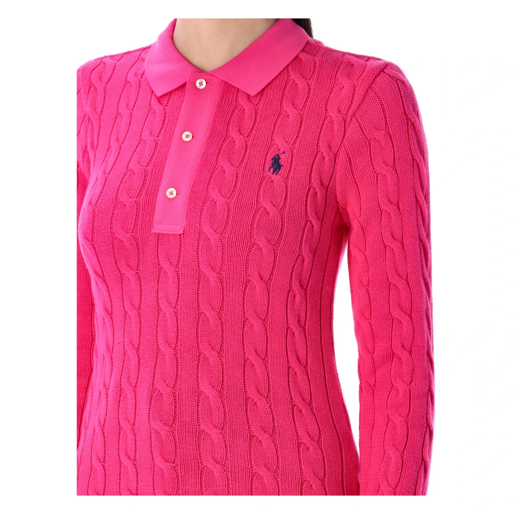 Polo Ralph Lauren Kabelgebreide Trui Lange Mouw Pink Dames
